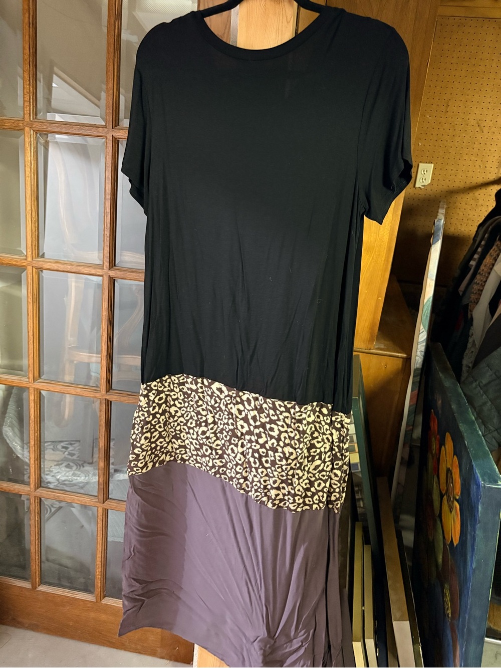 SHEIN Black Maxi Dress with Leopard Trim and Mauve Panel